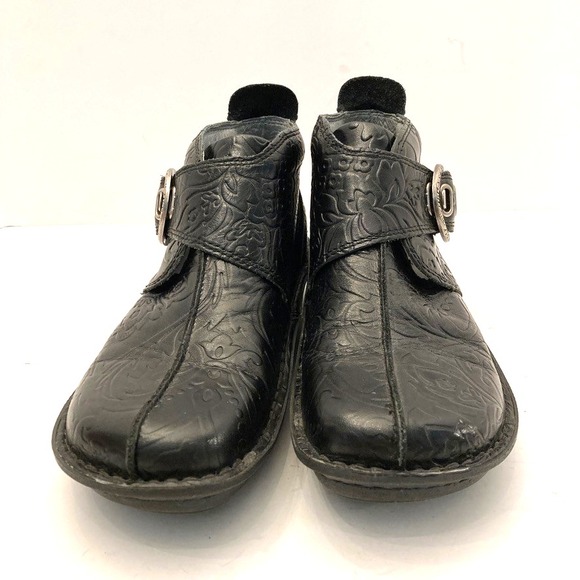 Alegria Womens Caiti Ankle Booties 36 US 6-6.5 Black Tooled Leather Boho Buckle - Picture 4 of 10